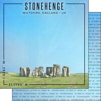 Scrapbook Customs - World Site Coordinates Collection - 12 x 12 Double Sided Paper - England - Stonehenge