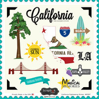 Scrapbook Customs - State Sightseeing Collection - 12 x 12 Cardstock Stickers - California