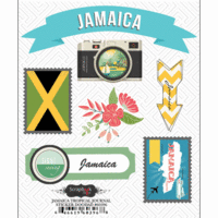 Scrapbook Customs - Tropical Excursions Collection - Doo Dads - Self Adhesive Metal Badges - Jamaica Journal