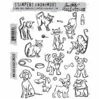 Stampers Anonymous - Tim Holtz - Cling Mounted Rubber Stamp Set - Mini Cats and Dogs Stamps