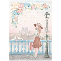 Stamperia - Create Happiness Oh La La Collection - A4 Rice Paper - Girl With Suitcase
