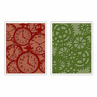 Sizzix - Tim Holtz - Texture Fades - Alterations Collection - Embossing Folders - Clock and Steampunk Set
