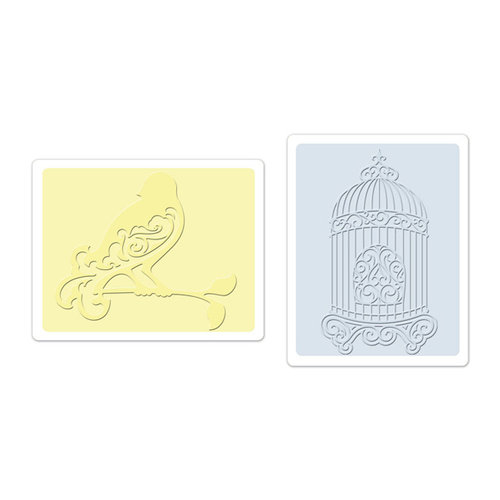 Sizzix - Textured Impressions - Embossing Folders - Bird and Birdcage Set