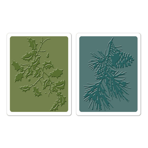 Sizzix - Tim Holtz - Texture Fades - Alterations Collection - Embossing Folders - Holly Branch and Pine Branch Set