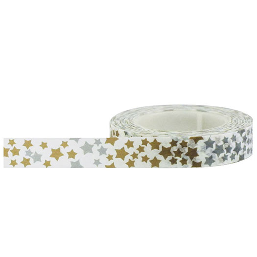 Little B - Decorative Paper Tape - Silver and Gold Stars - 10mm